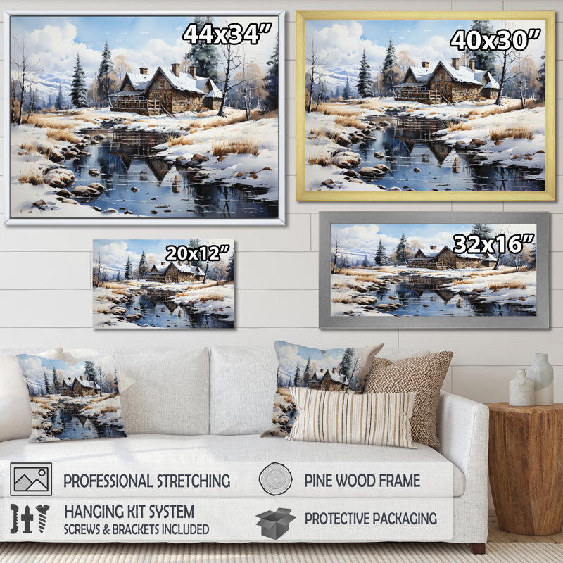 Canada Lakehouse Winter Retreat - Imprimé, H 30 po x l 40 po x P 1,5 po, Toile tendue