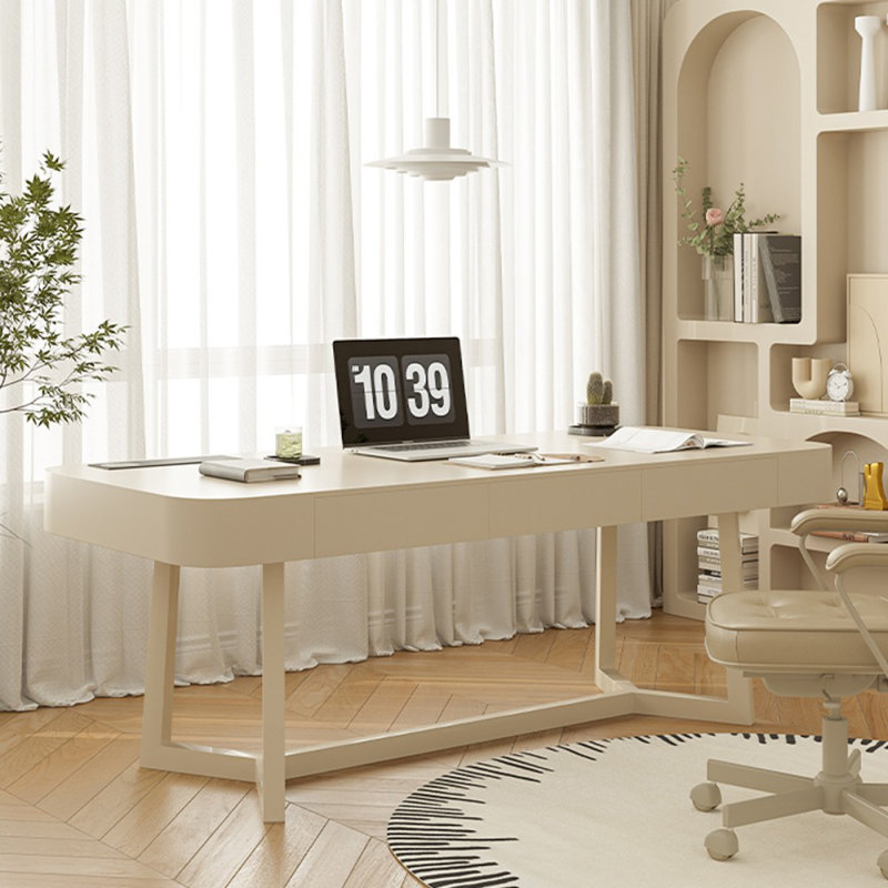 Bureau rectangulaire à 3 tiroirs en cristal massif et bois manufacturé cristal-crème, H 29,53 po x l 55,12 po x P 27,56 po