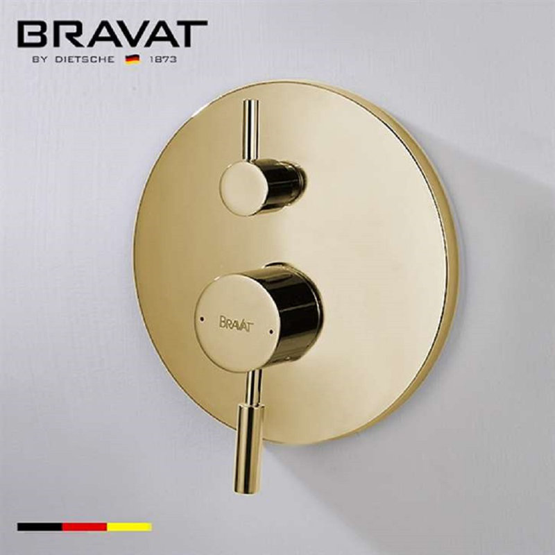 Bravat FS1079J Brushed Gold Wall Mount Thermostatic Shower Set with 3 Way Concealed Mixer