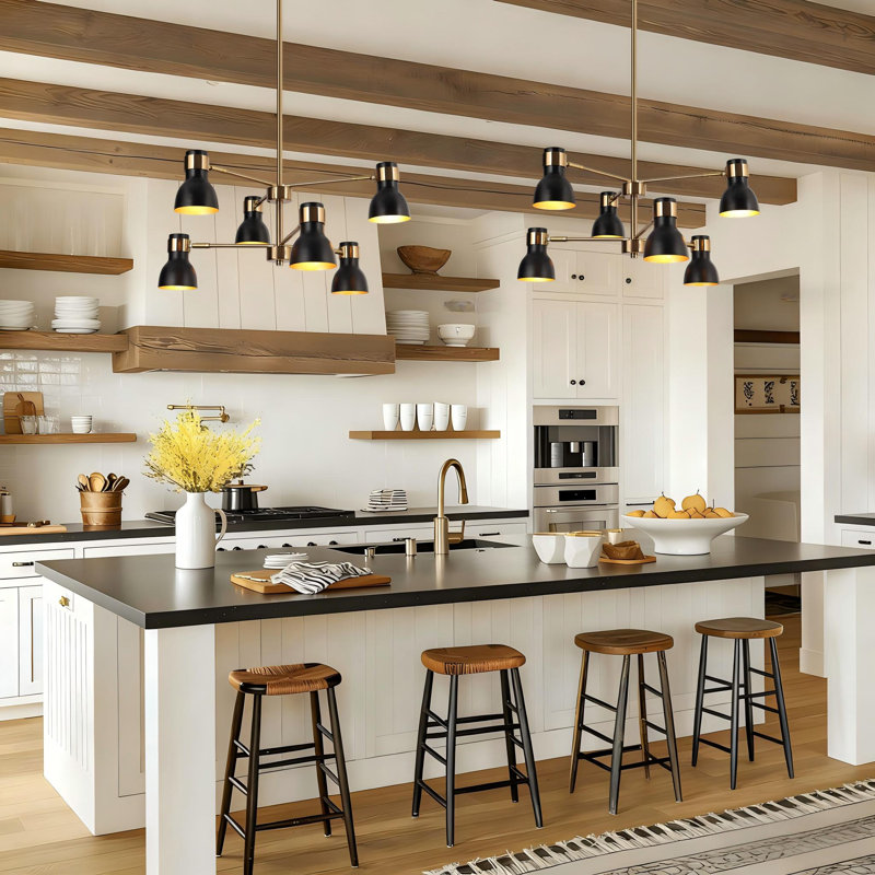 Mantasha 6-Light Modern Sputnik Black/White/Brass Chandelier, Black