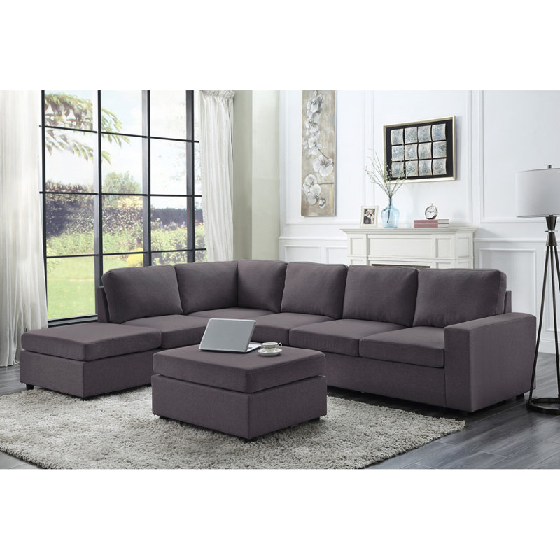 Canapé modulaire avec repose-pieds de 120 po en lin gris foncé Boneless Cassia