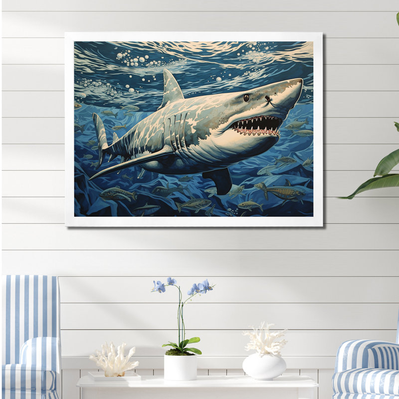 " Shark Echo Painting ", White Single Picture Framed, 34" H x 44" W x 1.5" D