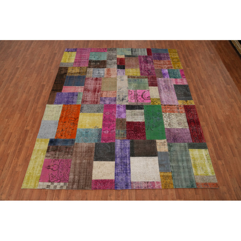 Wool Patchwork Distressed Area Rug 8x10