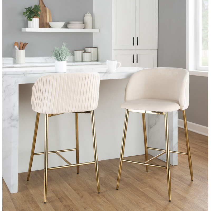 Trowbridge Upholstered Counter Stool with Metal Frame, Gold, White