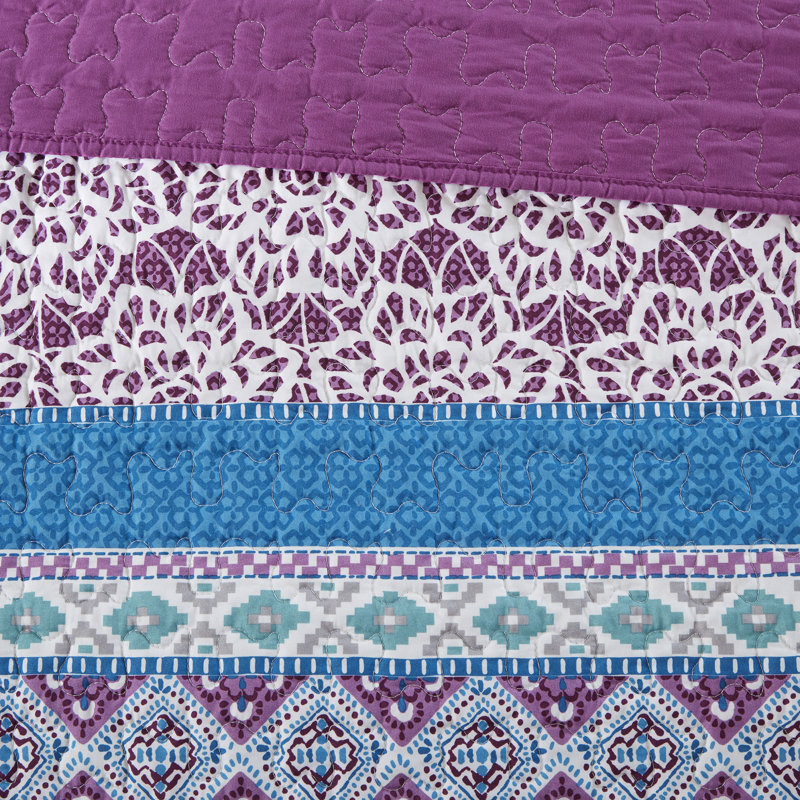 Purple Twin Boho-Chic Reversible Microfiber Coverlet Set