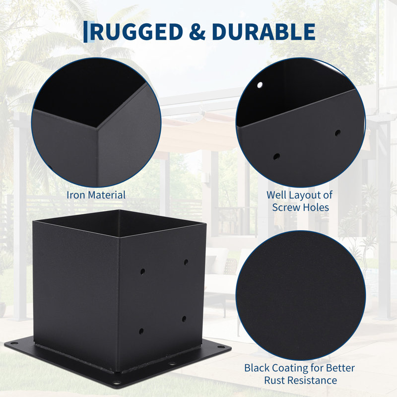 4-Pack Heavy Duty 2mm Steel Deck Post Base, 5cm H x 7.5cm W x 7.5cm D