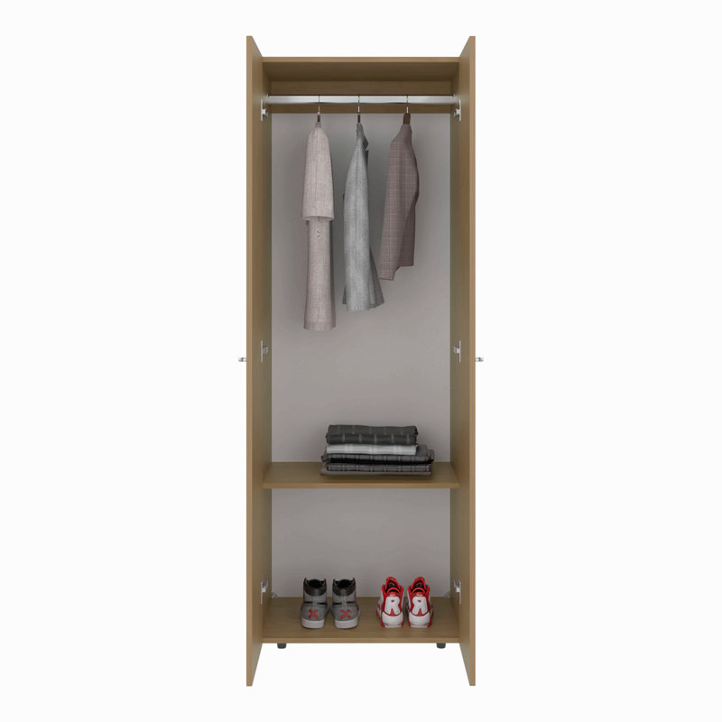 Armoire 2 portes avec système de garde-robe, tringle à suspendre et tablette de rangement, armoire moderne pour l'organisation de la chambre à coucher