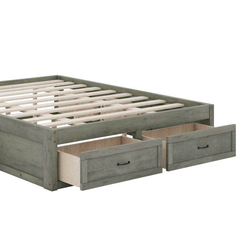 Lit plateforme avec 6 tiroirs, Grand lit, Gris antique