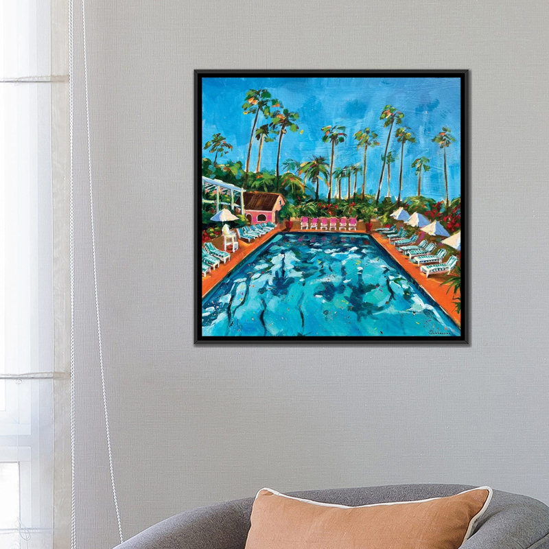 By The Pool California Scenery 1 Piece Wall Art on Canvas, 66.04 cm H x 66.04 cm W x 4.445 cm D, Black