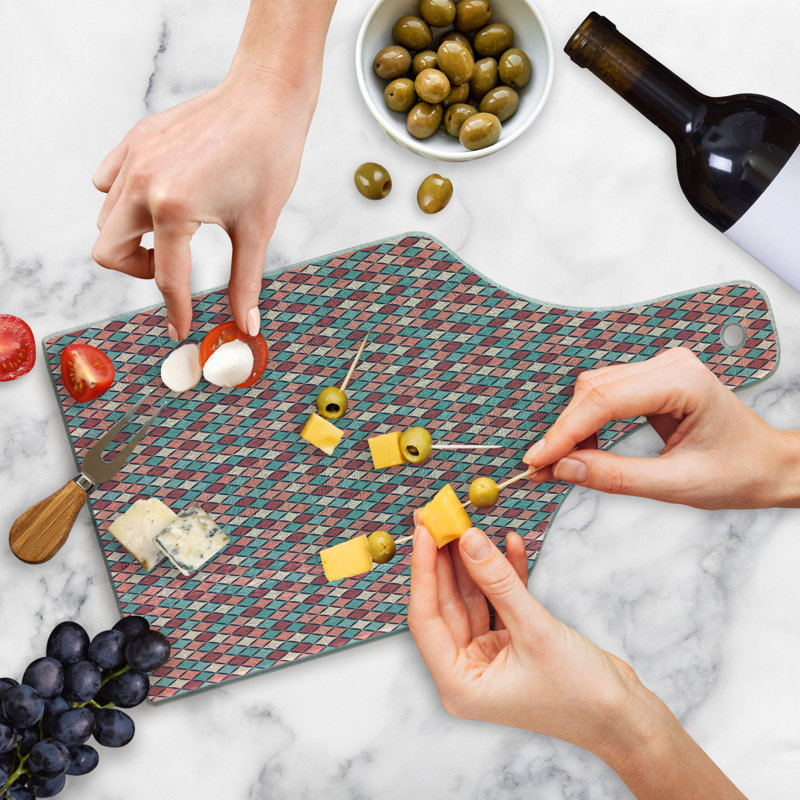 Ambesonne Geometric Tempered Glass Cutting Board Retro Style Checkered Multicolor