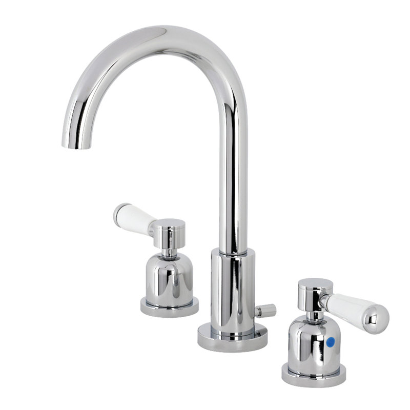 Kingston Brass Paris Two-Handle 3-Hole Deck Mount Widespread Bathroom Faucet with Brass Pop-Up Drain, Polished Chrome