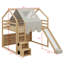 Lit mezzanine en bois avec cadre en forme de maison et auvent de style tente-114355517-114355515