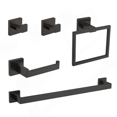 5-Piece SUS304 Bathroom Set: Towel Bar + Ring + Hooks + TP Holder, Brushed Finish