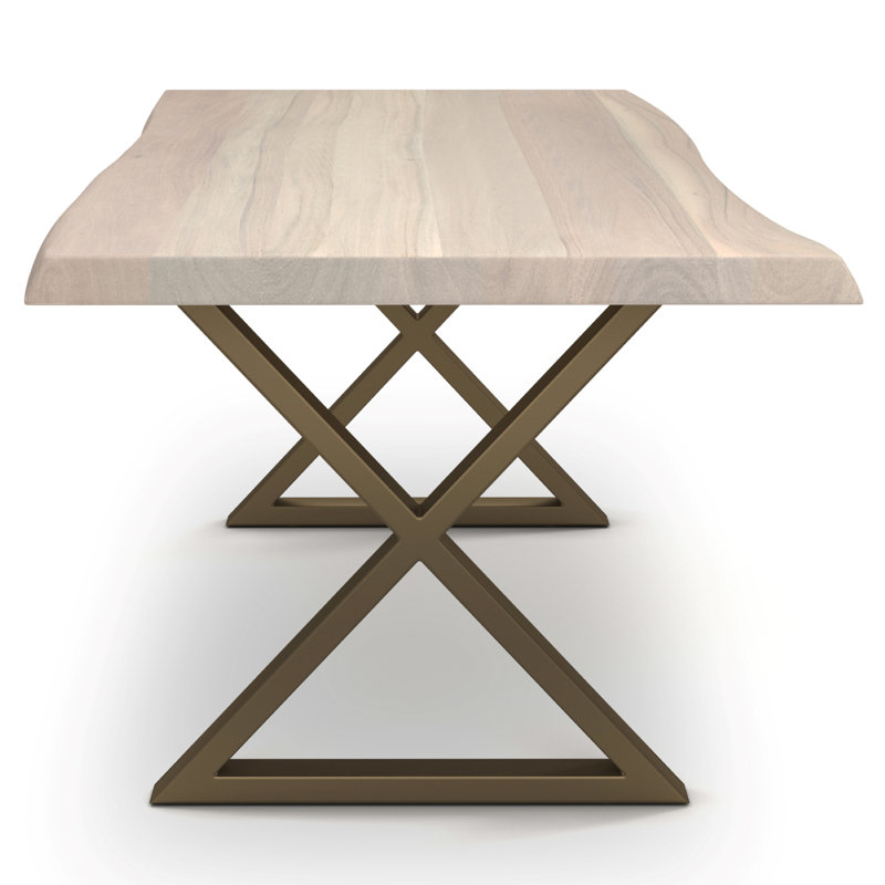 Brooks X Base Dining Table, Brass, White Wash, 29.75"H x 116"L x 40"W