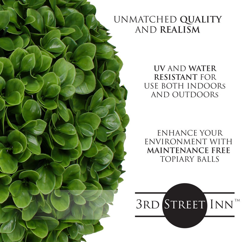 Large Green Plastic Boxwood Topiary Ball, 15-inch