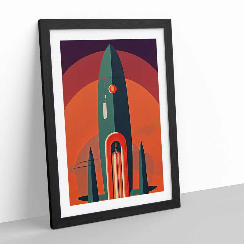 Art Deco Spaceship Art No.2 - Wrapped Canvas Print, Black Frame, 64cm H x 46cm W