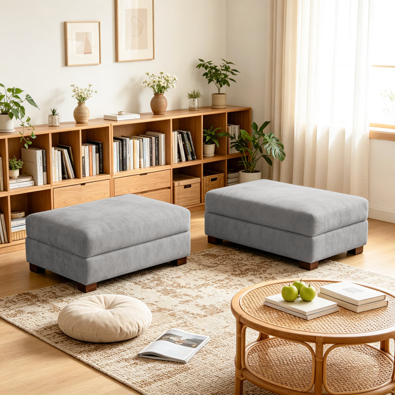 Repose-pieds rembourré rectangulaire en chenille gris, partie modulaire pour canapé modulaire, Gris