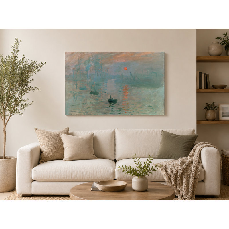 Impression, lever de soleil (1872) - Art mural sur toile paysage, 18" W x 12" H