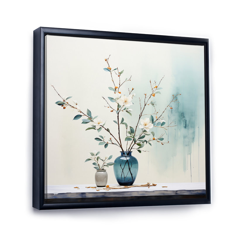 «Teal Beige Minimalisme Explore the Essence» - impression, Cadre flottant noir, H 36 po x l 36 po x P 1,5 po