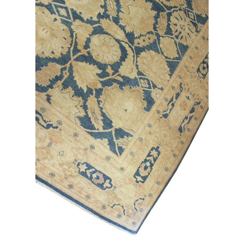 Tapis noué la beige 9 pi x 12 pi en laine à la main one-of-kind Romona