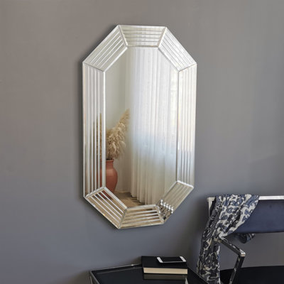 Modern Silver Wall Mirror, 23.6 x 39.4 inches | 100% MDF Construction, Assembled | Horizontally & Vertically Adjustable | Stylish Solid Color Design for Home Decor, Entryway, and Living Room