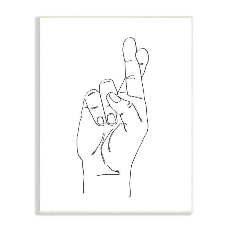 Main avec les doigts croisés - reproduction de dessin, Plaque murale, H 19 po x l 13 po x P 0,5 po