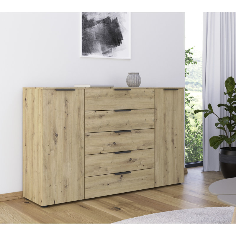 Flipp 5 Drawer 160Cm W Combo Dresser, Artisan Oak/Graphite