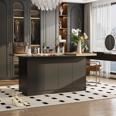 8-Door Black And Wood Grain Closet Island