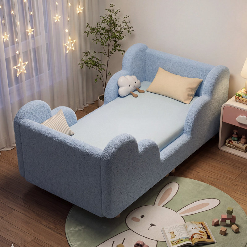 Lit nuage pour tout-petits (2 à 7 ans) - Lit de garde-corps amovible en velours (blanc / rose / gris), Bleu