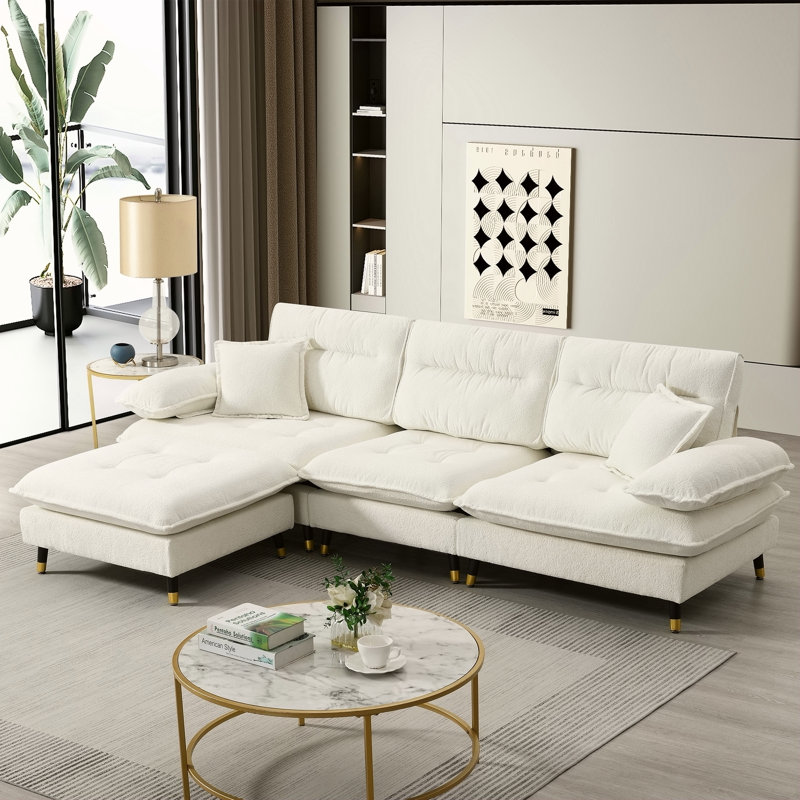 Canapé modulaire en L convertible avec coussins capitonnés, repose-pieds mobile et pieds réglables pour les espaces de vie modernes