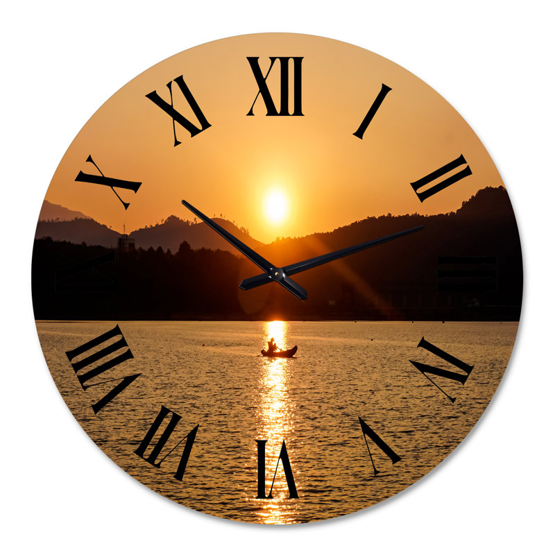 Coucher de soleil sur le lac Mount Horizon - Horloge murale traditionnelle, Grand