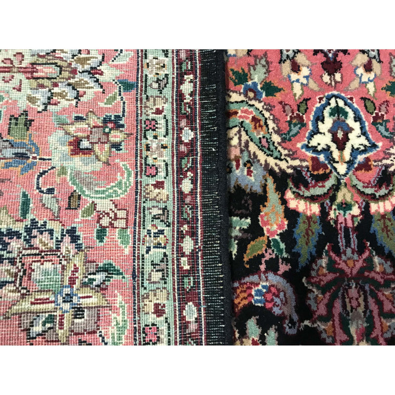 Wool Oriental Area Rug in Black/Pink/Green