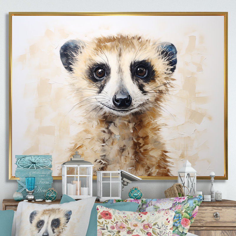Minimalisme Meercat Portrait sur toile, Cadre flottant doré, H 30 po x l 40 po x P 1,5 po
