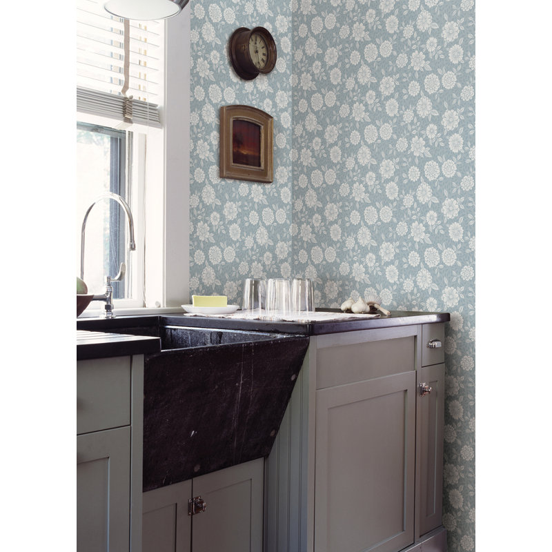 Ingrid Floral Wallpaper Roll, Light Blue
