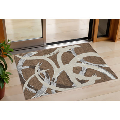 Tapis intérieur lavable abstrait 3 pi x 5 pi brun