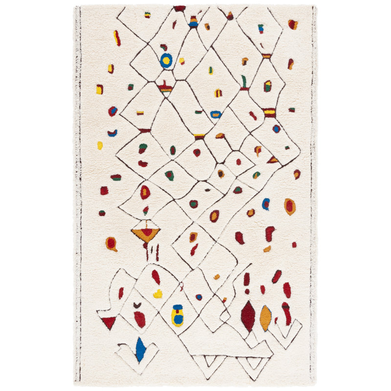 Kaloudis 922 Hand Tufted Wool/Cotton Abstract Indoor Use Only Rug in Ivory/Red, Rectangle 5' x 8'