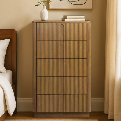 Potomac Push to Open Wooden 5 Drawer Dresser with Recessed Channel Accent Storage
