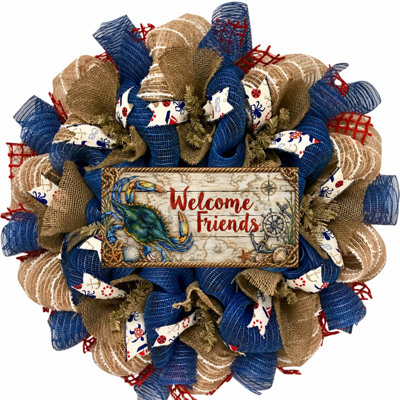 Couronne nautique avec crabe Welcome Friends