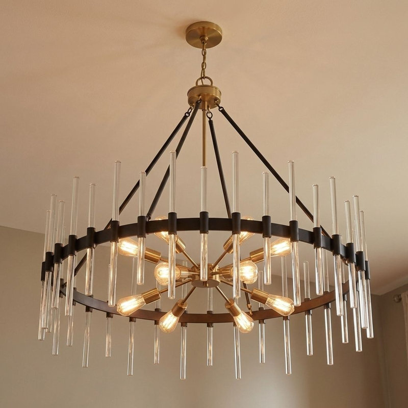 Santiago 12-Light Chandelier in Matte Black with Warm Brass Accents