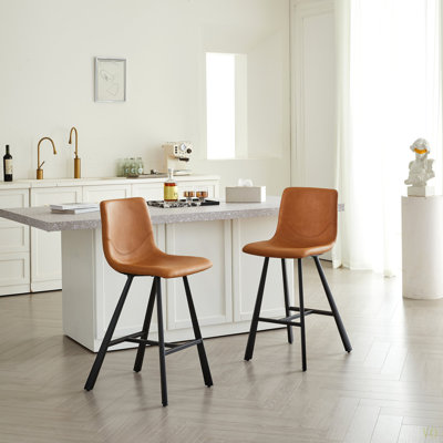 Faux Leather Bar Stool With Ergonomic Curved Backrest - Sturdy  Metal Frame Counter Height Seating With Footrest For Kitchen Island, Home Bar & Restaurant,2 Sets