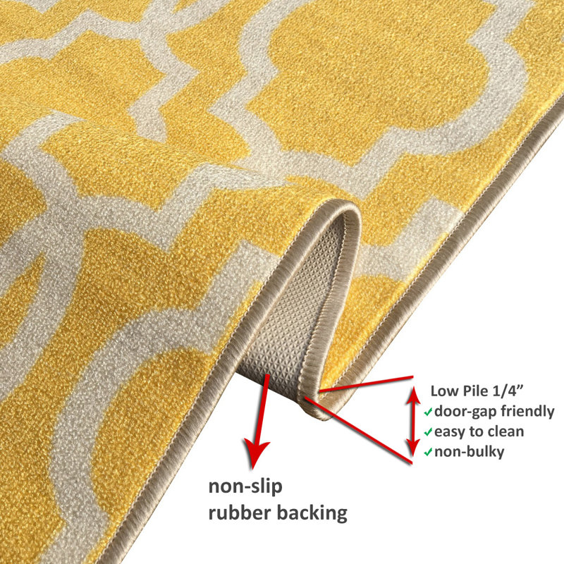 Tapis jaune à motif géométrique bouclé Searcy, Tapis de couloir 1 pi 10 po x 8 pi