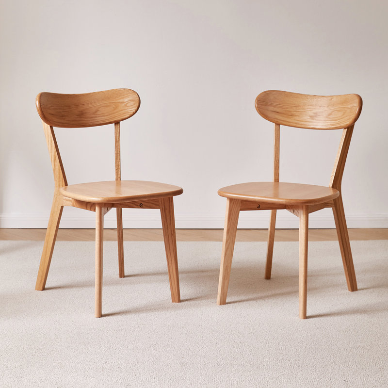 Ensemble de 2 chaises de salle à manger en bois de chêne massif à dossier papillon, Bois naturel