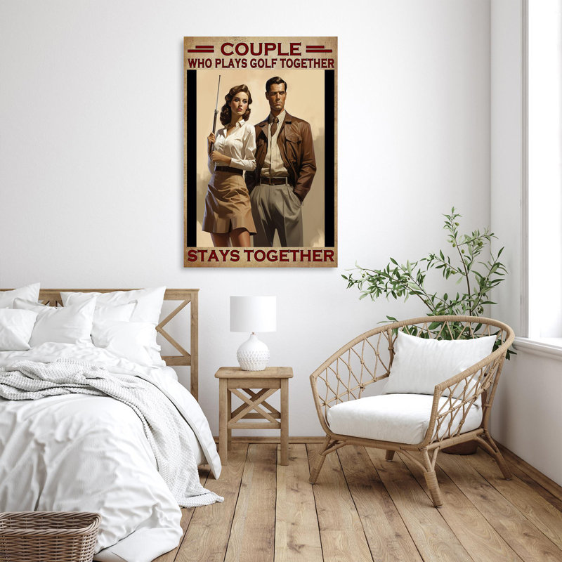 Couple qui joue au golf ensemble - 1 pièce Couple qui joue au golf ensemble, H 20 po x l 16 po x P 1,25 po
