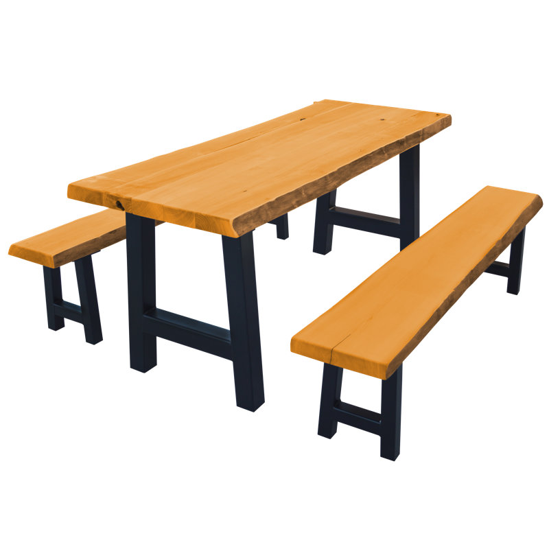 6 ft. Ridgemont Table With 2 Benches, Natural, 44" L x 26" W x 30" H