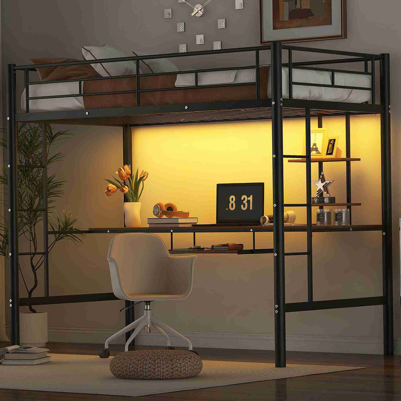 Lit mezzanine avec bureau et tablette, avec lumière DEL, conception peu encombrante, simple