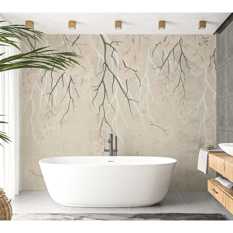 Murale florale pelez et collez - Feuilles abstraites qui tombent, L 81,96 po x l 115 po