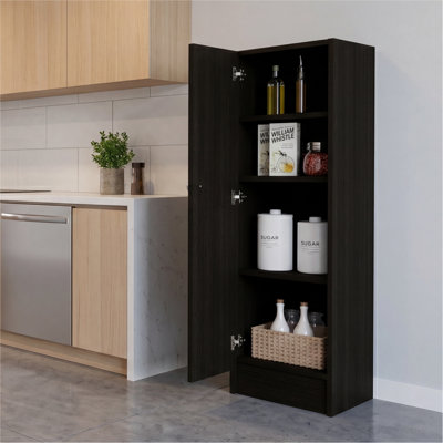 Garde-manger à une porte Belleria avec quatre tablettes intérieures, rangement autoportant