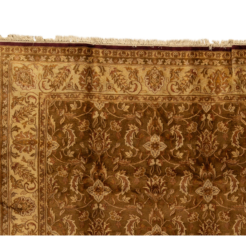 Hand Knotted Wool Area Rug in Brown And Ivory