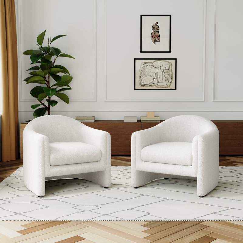 Esly 82Cm Wide Velvet Barrel Chair, White Teddy