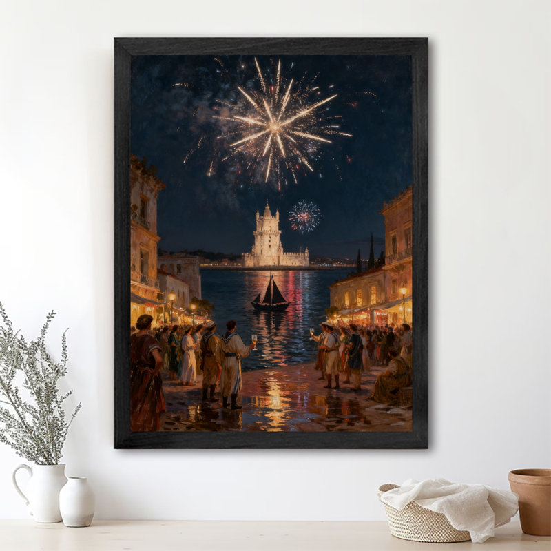 Cadre noir rétro, bonne année! Faisons feu d'artifice, impressions murales de style rétro, H 37 po x l 25 po